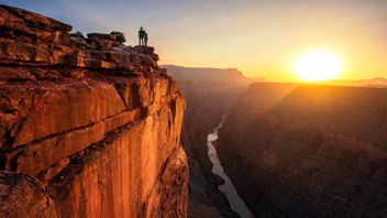 A view of steep cliff, grand canyon and Colorado river from Toroweap overlook.